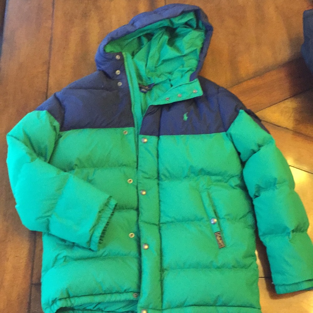 Polo size xl 18-20 blue/green puffy coat with hood